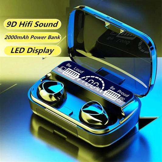 Wireless earbuds blue led display